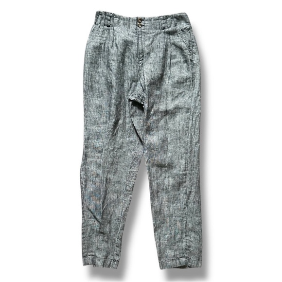 Garnet Hill Gray Striped 100% Linen Straight Leg Trousers Women’s Size 6 Coastal - Picture 1 of 14